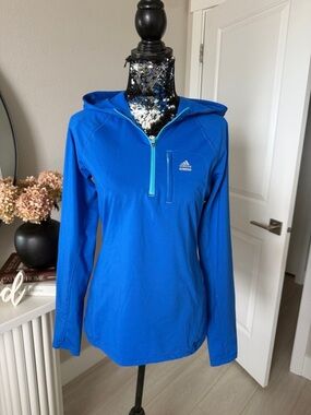 adidas Royal Blue Hooded Quarter-Zip Pullover with Teal Trim